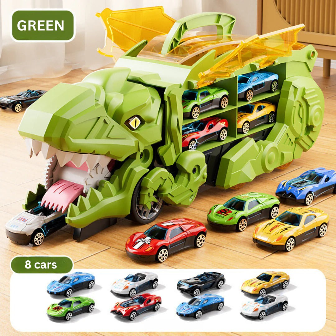Transforming Dino Truck Playset with Racing Tracks and Cars