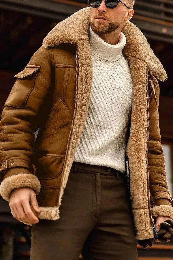 Men's Premium Sheepskin Leather Jacket with Full Insulation