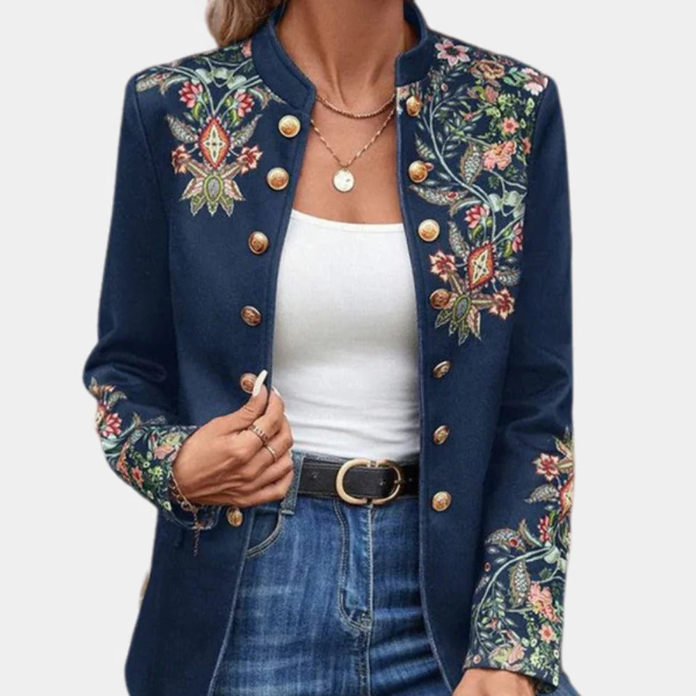 Floral Print Blazer for Women, Soft Polyester Jacket without Collar for Work and Evening Wear