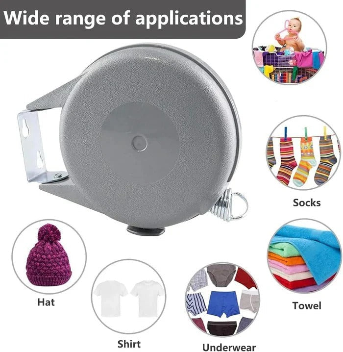 Versatile Pull-Out Laundry Line with Swivel Mount and Auto-Return, 39 Feet
