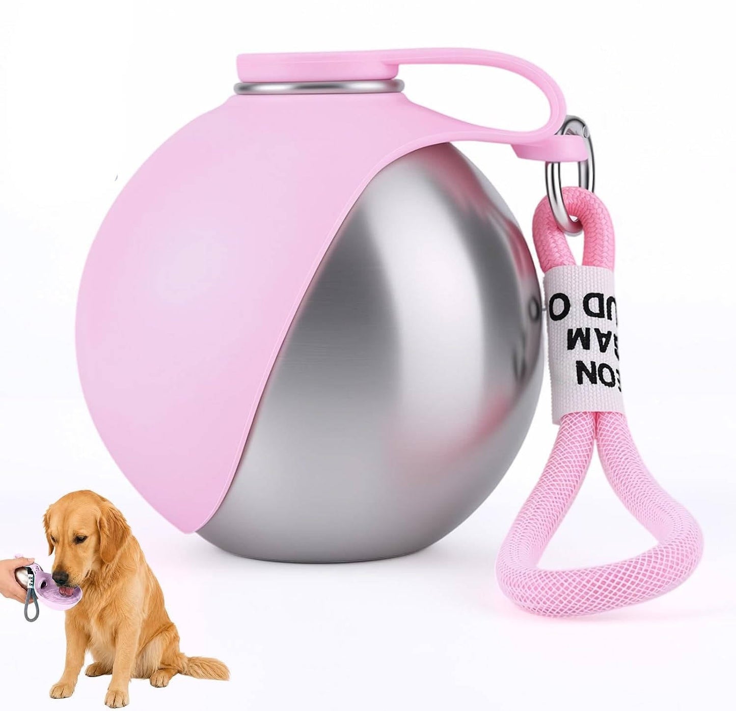 All-in-One Travel Dog Hydration Solution - 10 oz Stainless Steel Bottle with Collapsible Bowl
