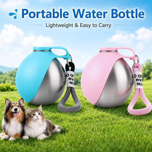All-in-One Travel Dog Hydration Solution - 10 oz Stainless Steel Bottle with Collapsible Bowl