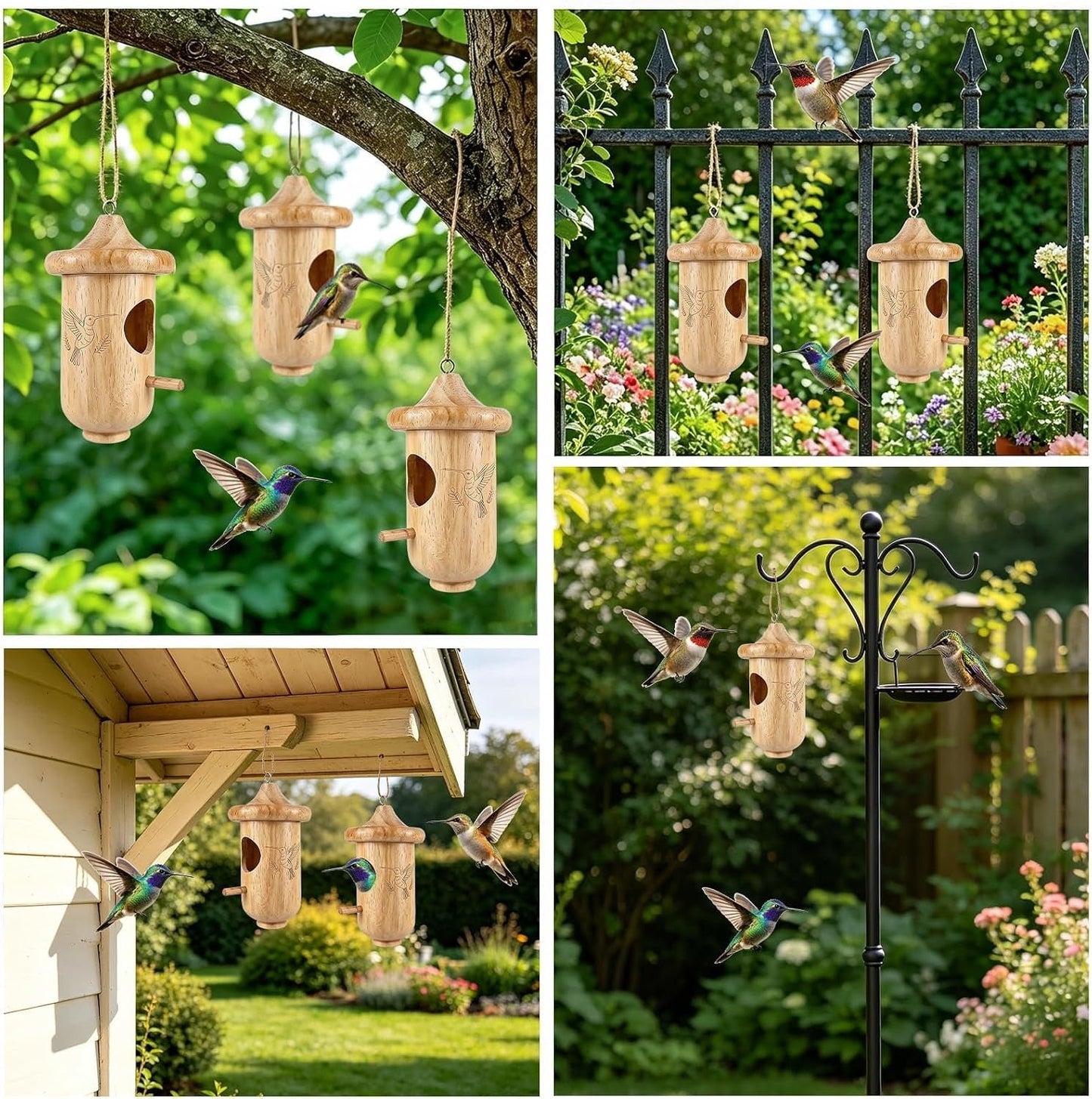 Outdoor Bird Haven 3-Pack with Integrated Feeder for Hummingbirds