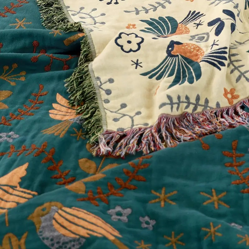 Scandinavian-Inspired Reversible Bird Design Throw Blanket