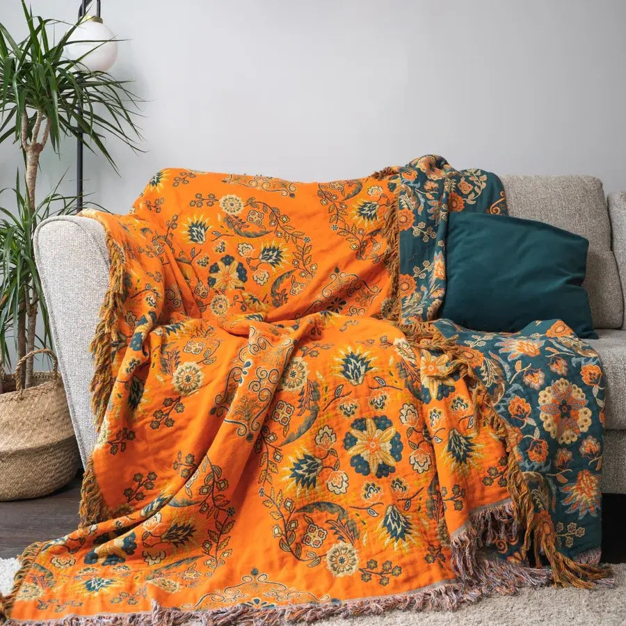 Reversible Throw Blanket in Marigold Color