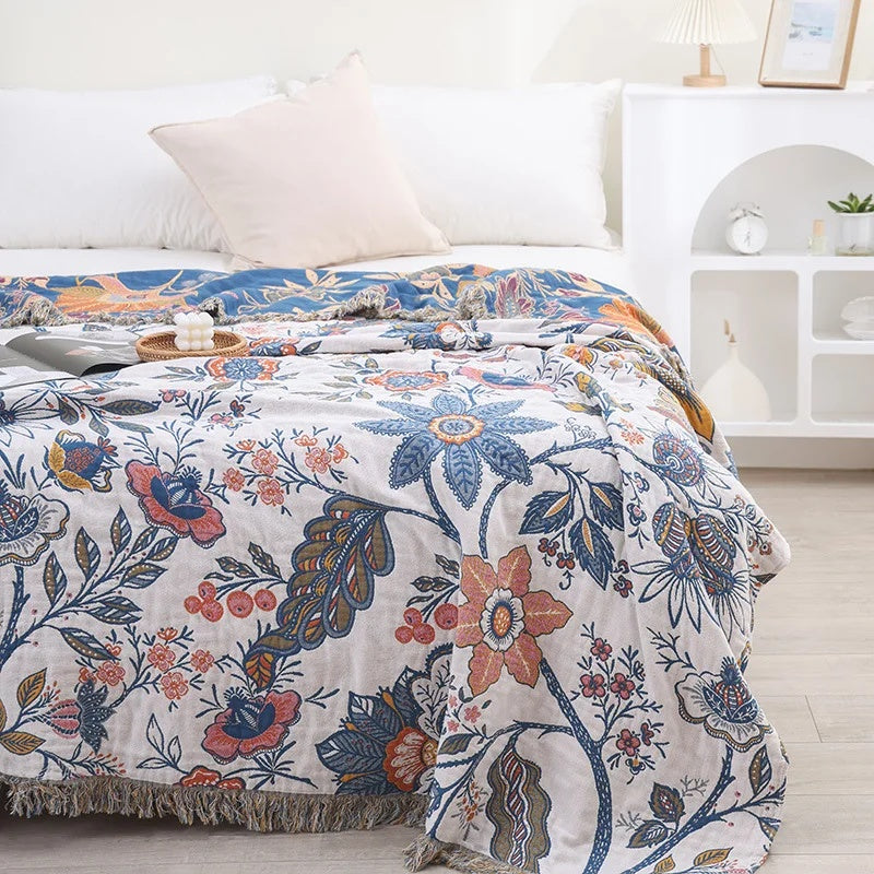 Bohemian Style Throw Blanket with Rustic Design