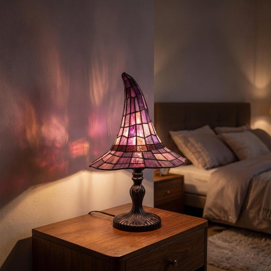 Witch Hat Design Table Lamp with Stained Glass