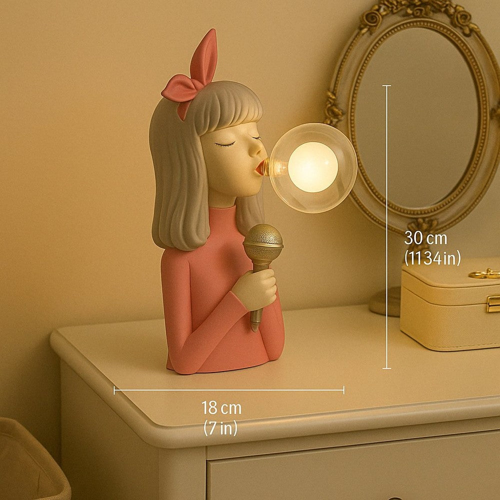 Table Lamp with Glowing Bubble Girl Figurine