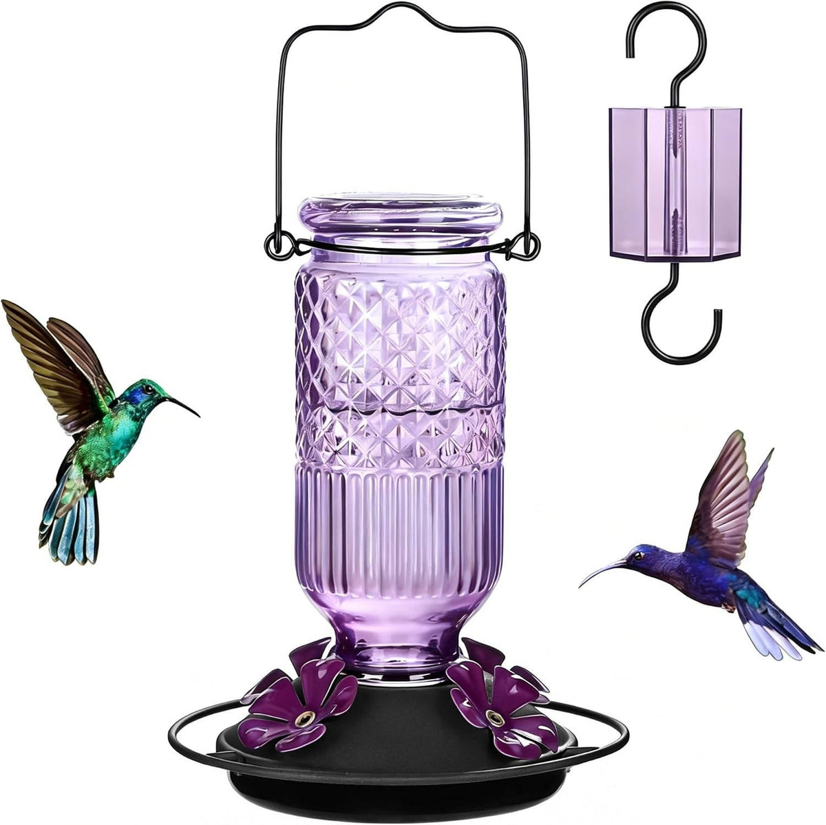 Elegant 16 OZ Nectar Feeder for Hummingbirds with Bee Shields & Ant Moat