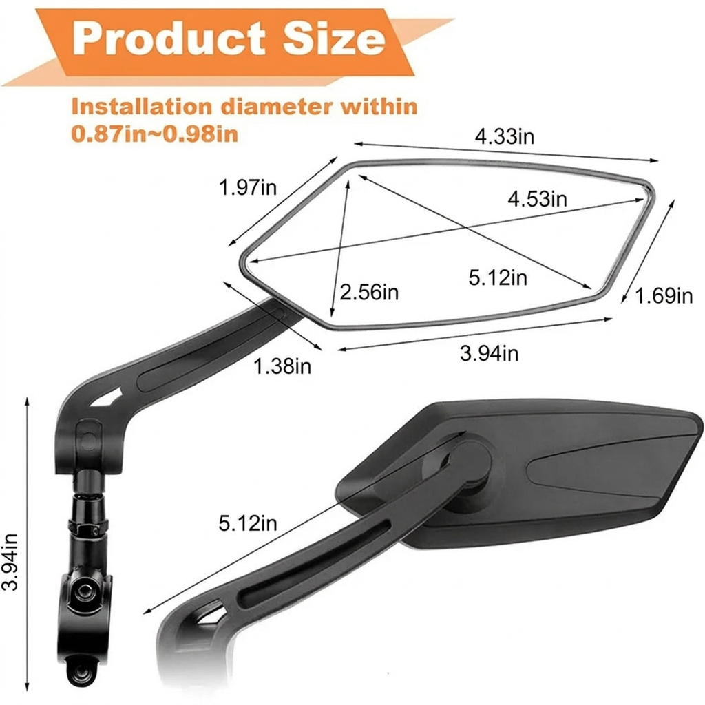 Foldable Handlebar Mirrors – Wide Angle Glass with 360-Degree Rotation