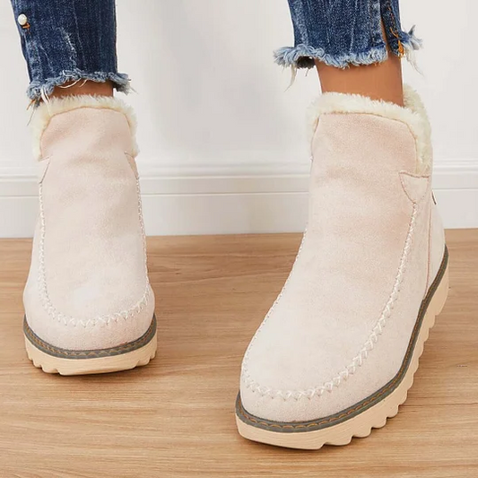 Women's Ankle Snow Boots with Warm Fur Lining and Textured Grip Sole - Available in Beige, Black, and Brown