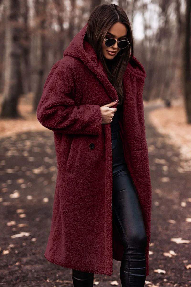 Lightweight Elegant Overcoat for Winter, Wool Blend with Faux Fur, S-XL, 9 Colors