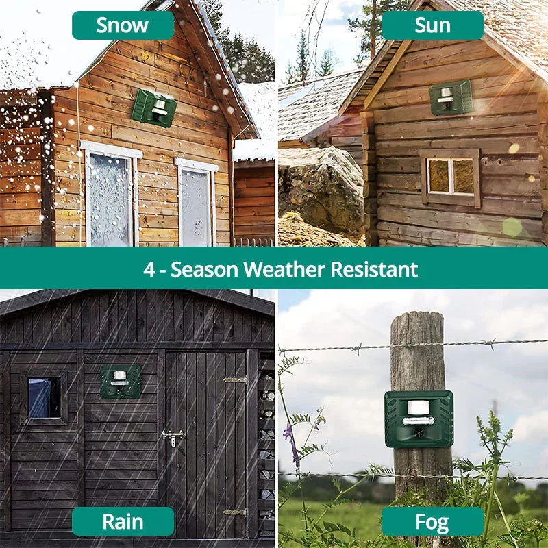 Motion-Activated Solar Ultrasonic Animal Deterrent with 70 ft Range