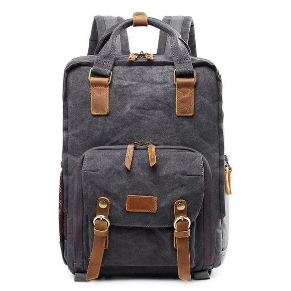 Men's Vintage Camera Backpack - Waterproof Waxed Canvas with Laptop Sleeve and Tripod Holder