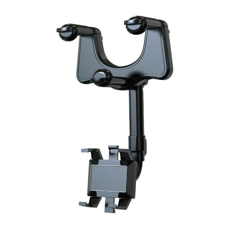 360-Degree Rotating Car Rearview Mirror Phone Mount with Retractable Arm