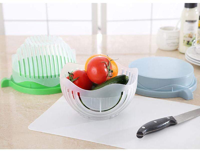 Effortless Salad Slicer with Safety Features and Compact Design