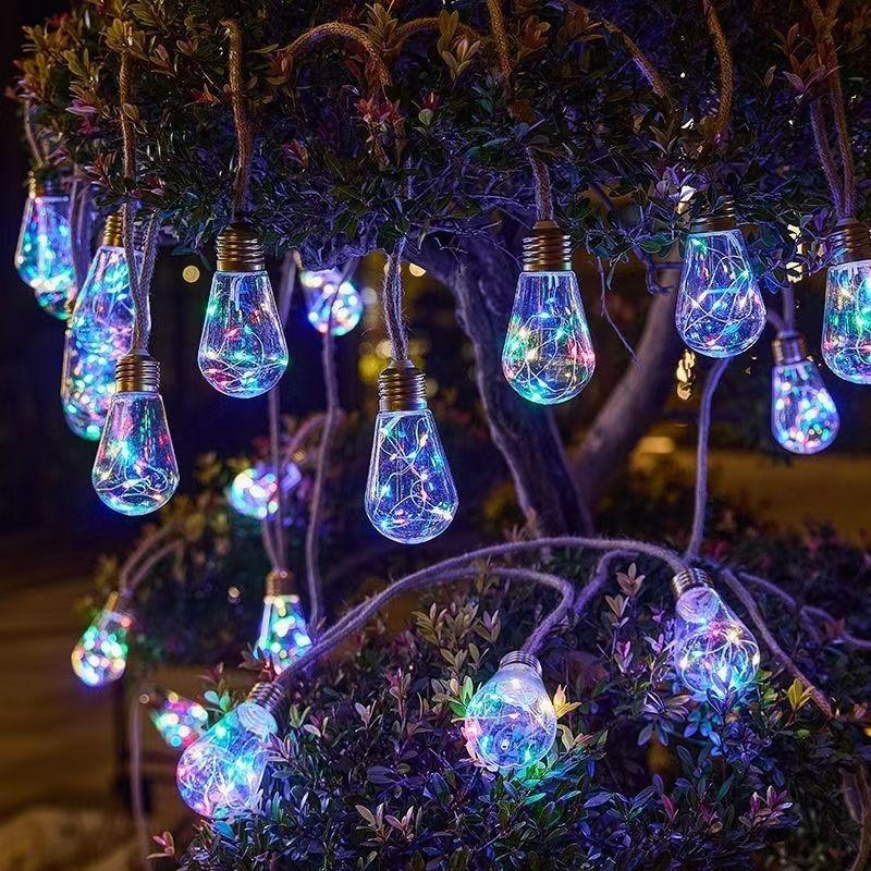 Outdoor Solar String Lights with Hemp Rope – 8 Lighting Modes, IP65