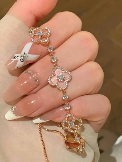 Chic Floral Wristpiece with Natural Shell and Crystal Highlights