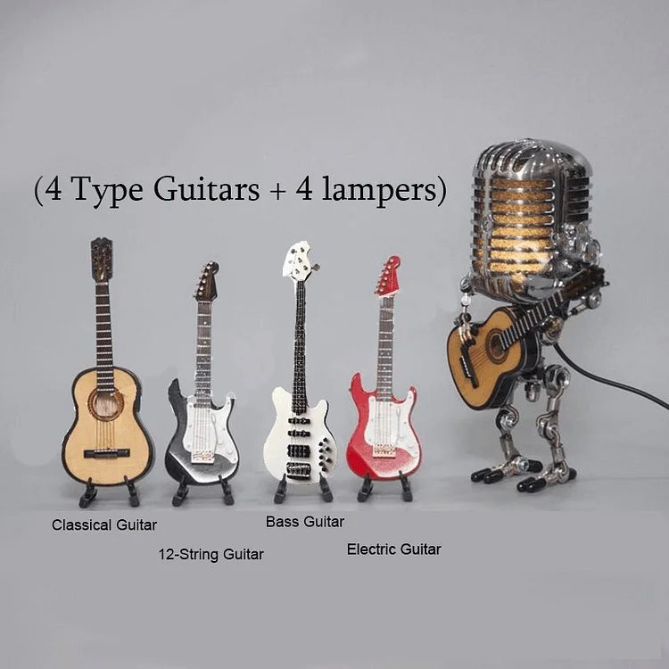 Retro Robot Lamp with Microphone and Guitar - Adjustable Desk Light for Music Room and Studio