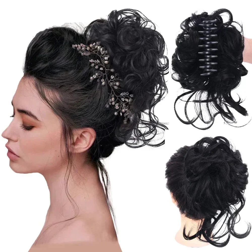 Curly Volume Synthetic Hair Extension - Clip-In Messy Bun Piece