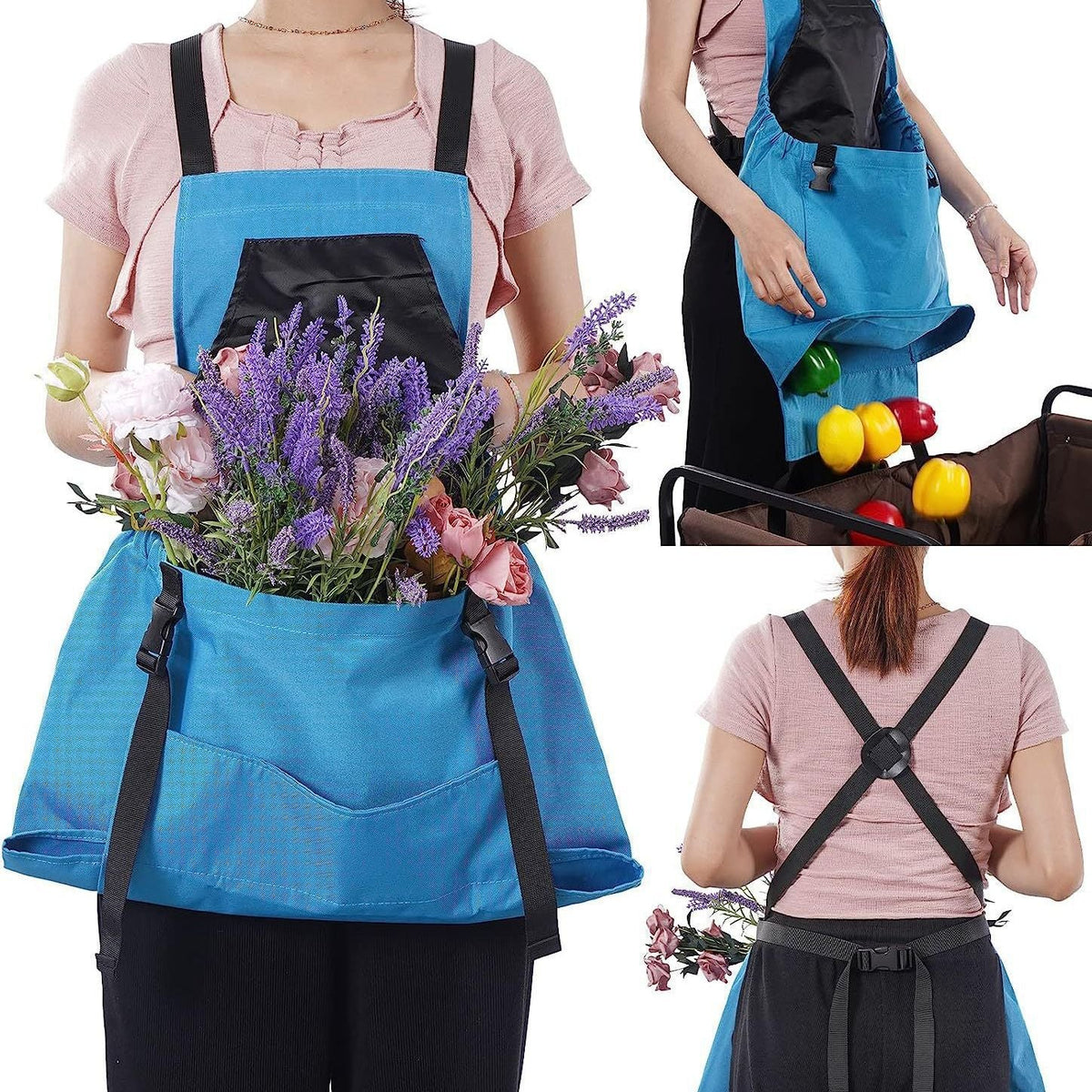 Water-Resistant Gardening Apron with Cross-Back Straps & Dual Pockets