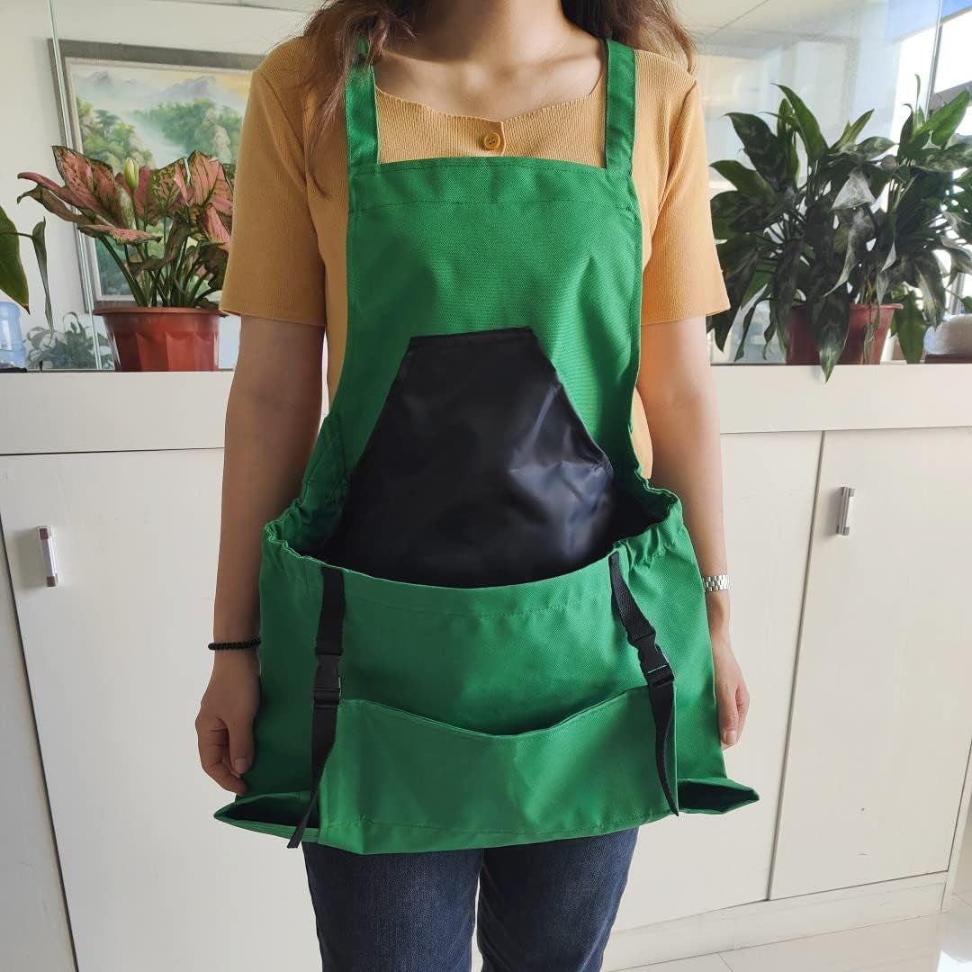 Water-Resistant Gardening Apron with Cross-Back Straps & Dual Pockets
