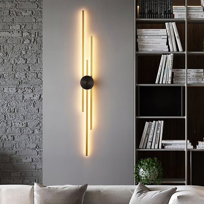 Linear Wall Light Fixture in Black and Gold Finish