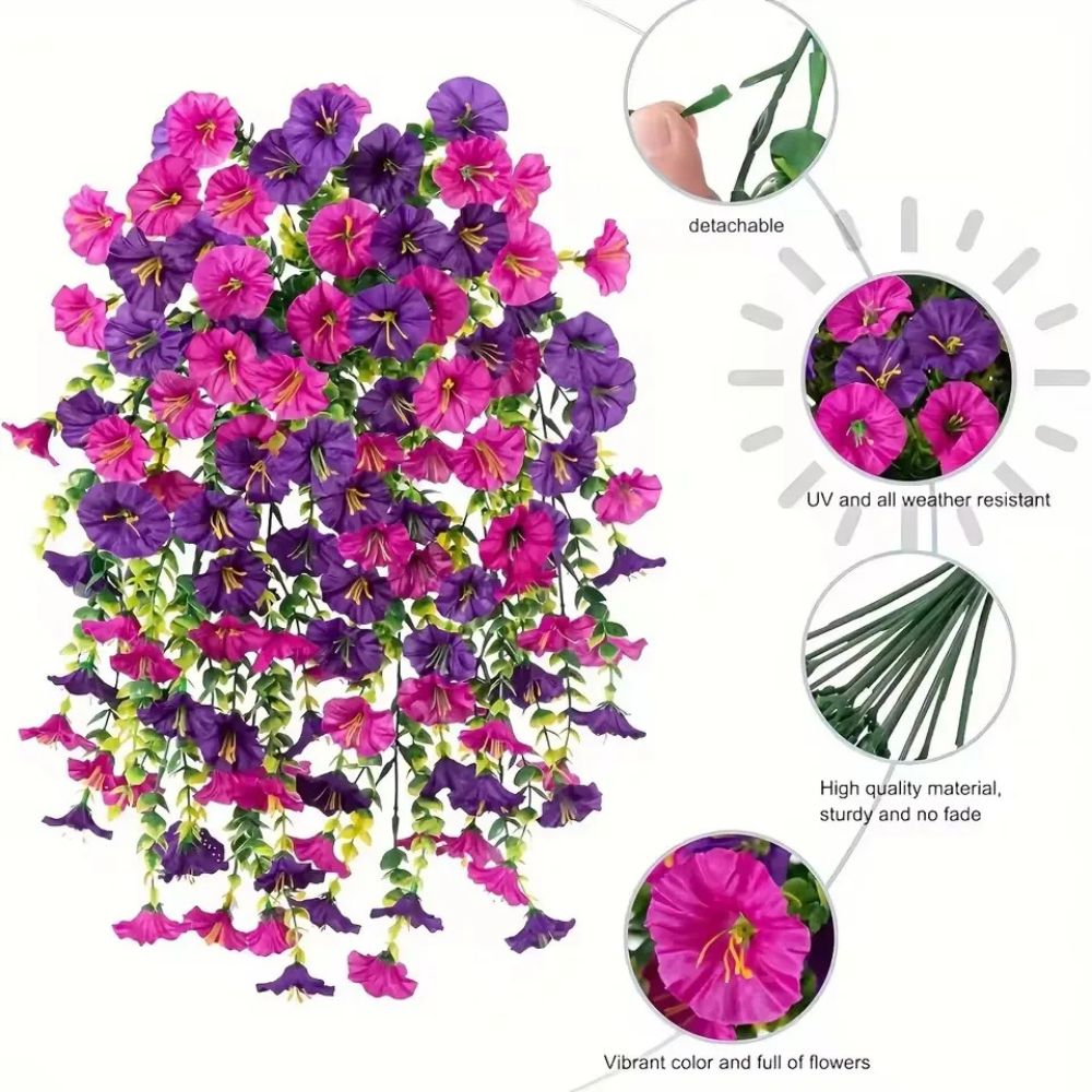 Weather-Resistant Faux Morning Glory Hanging Arrangement
