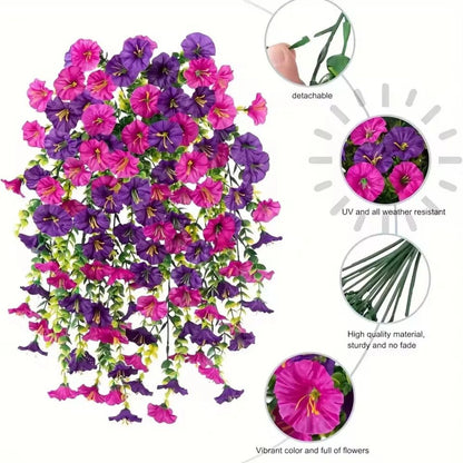 Weather-Resistant Faux Morning Glory Hanging Arrangement