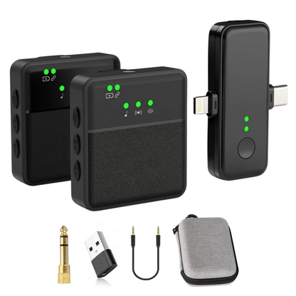 Dual Clip-On Wireless Lavalier Microphone Set for iPhone and Android with Noise Cancellation