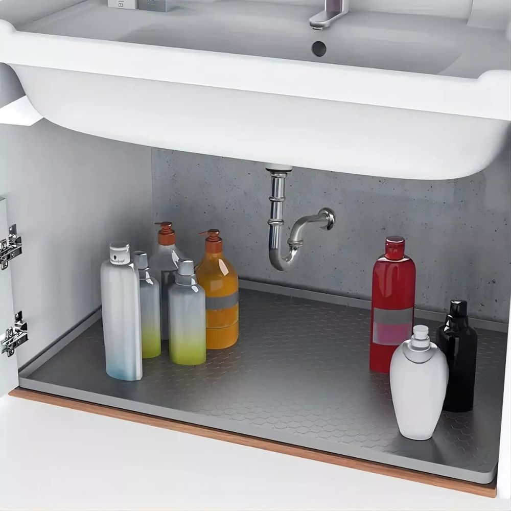 Trimmable Non-Slip Silicone Mat for Under Sink with Raised Edges