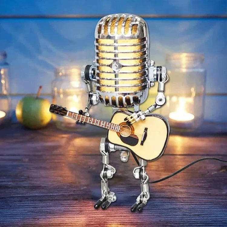 Retro Robot Lamp with Microphone and Guitar - Adjustable Desk Light for Music Room and Studio