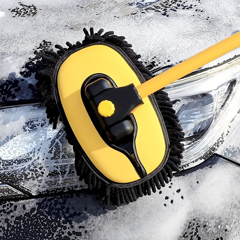 Extendable Vehicle Cleaning Brush with Pivoting Head and Soft Bristles