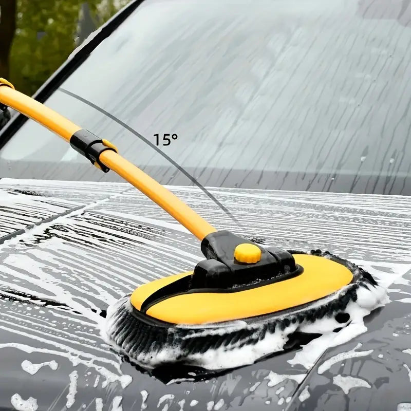Extendable Vehicle Cleaning Brush with Pivoting Head and Soft Bristles