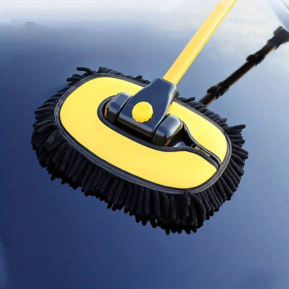 Extendable Vehicle Cleaning Brush with Pivoting Head and Soft Bristles