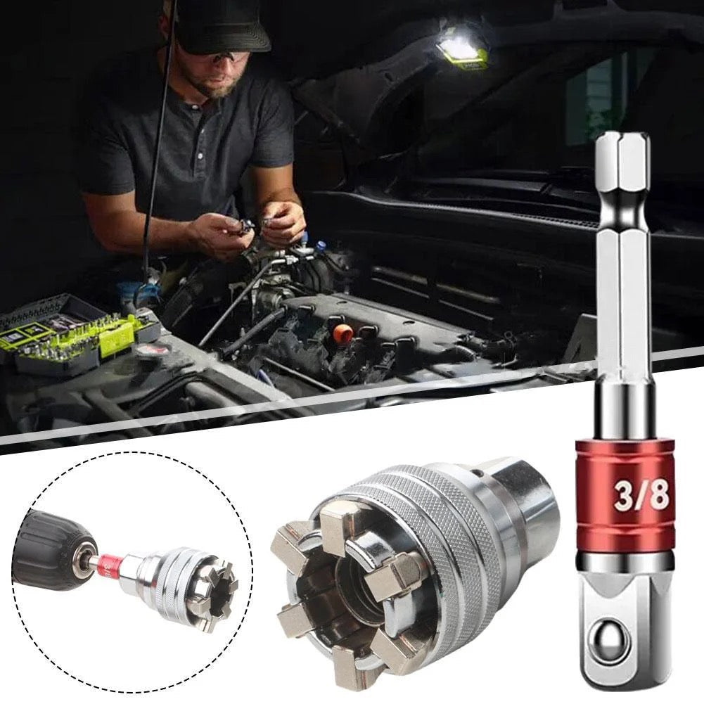 Self-Adjusting Socket Adapter Tool for Drills and Ratchets, Vanadium Steel