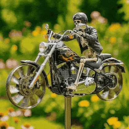 Whimsical Skeleton Rider Motorcycle Wind Spinner for Gardens