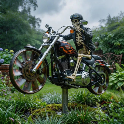 Whimsical Skeleton Rider Motorcycle Wind Spinner for Gardens