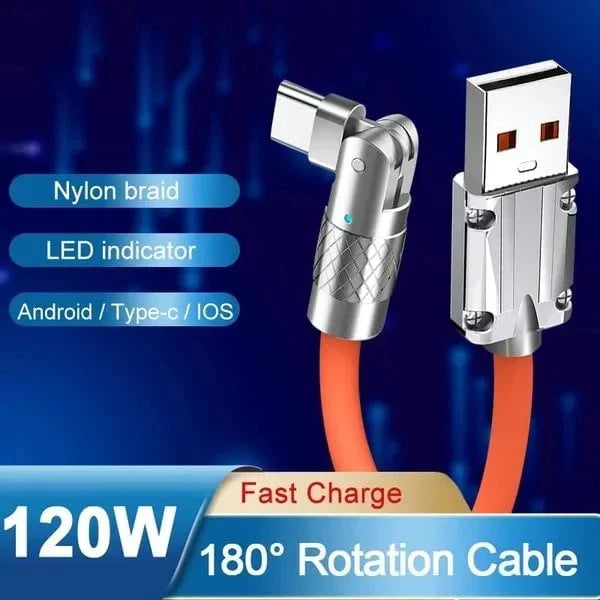 Flexible 180° Charging Cable with 3 Adaptable Connectors, 6A Speed