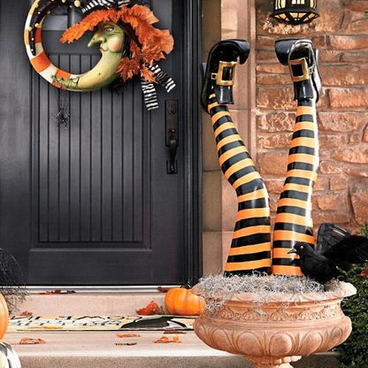 Halloween Yard Decorations - Set of 2 Striped Resin Witch Leg Stakes, 11.81