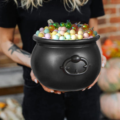 Halloween Candy Bowl in Witch Cauldron Design – Plastic Treat Bucket, 10.6 x 7.6 x 5.3 in