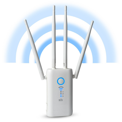 Internet Signal Booster and Repeater with 4 Antennas, 1200Mbps Plug-In WiFi Range Extender for Home and Office