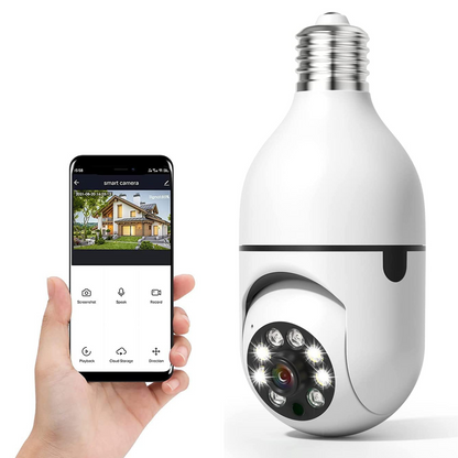HD WiFi Security Camera Light Bulb with 355° Pan, Night Vision & Audio