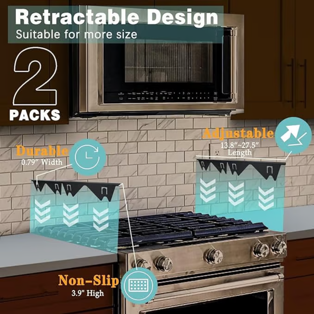 Adjustable Stove Gap Shield with Silicone Ends for Custom Fit