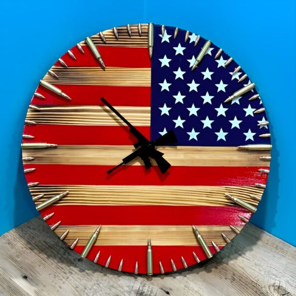 Patriotic Wood Clock with Bullet Markers for Bold Spaces