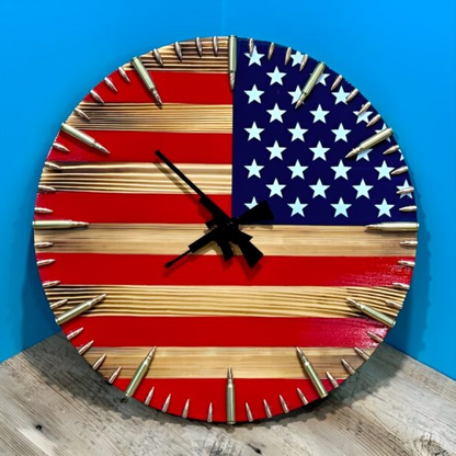 Patriotic Wood Clock with Bullet Markers for Bold Spaces