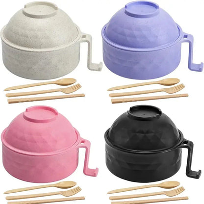 Quick-Prep Noodle Bowl Set with Secure Lid and Cool Handle, 6-Piece