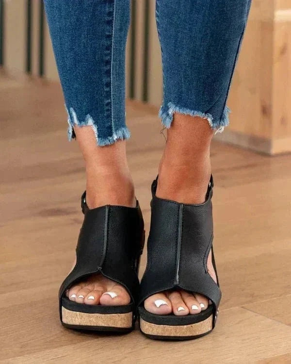 Lightweight Summer Walking Sandals for Women - Leather Platform Wedge with Soft Footbed