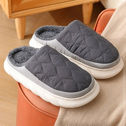 Men's Winter Slippers - Waterproof Plush House Shoes with Non-Slip Sole