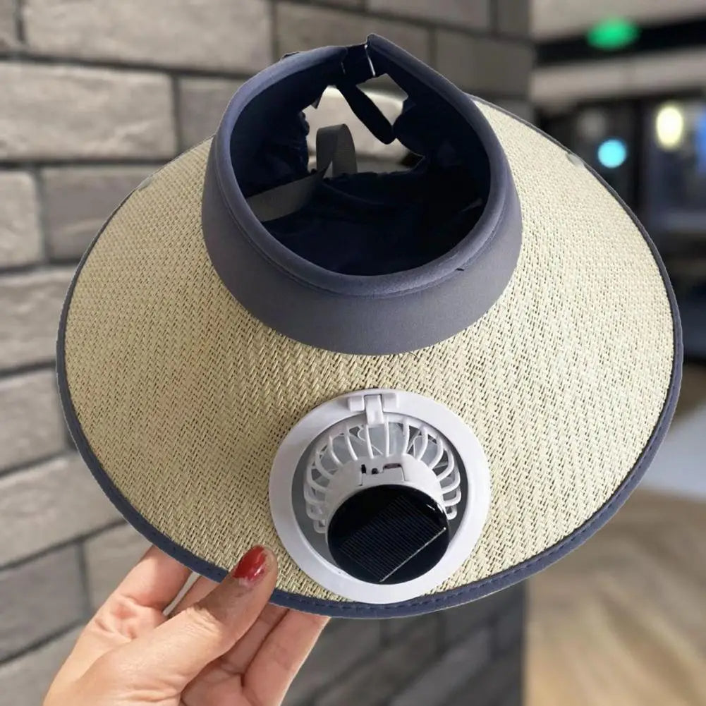 Wide Brim Straw Sun Hat with Solar Fan for Cooling - Unisex Outdoor Use